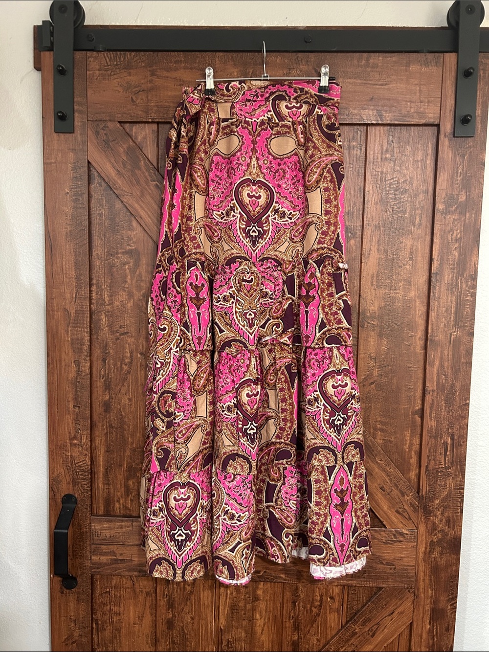 Pink Paisley Tiered Maxi Skirt — Women's Boho Print